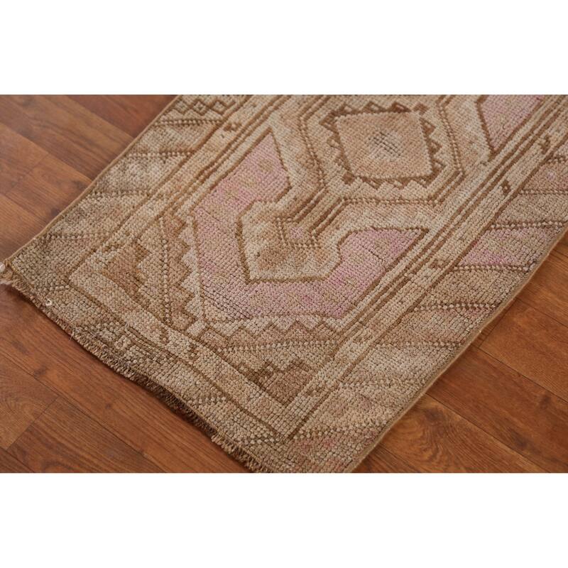 Hand Knotted Oriental 100% Wool Carpet Transitional Geometric Purples Anatolian Area Rug - 2' 11'' X 1' 9''