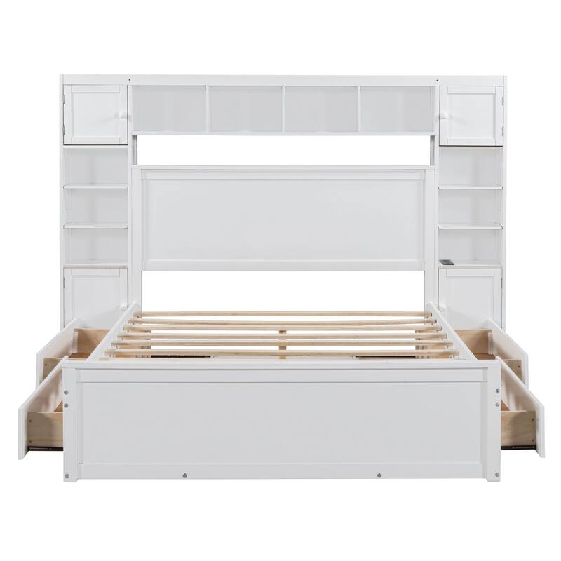 Modern Platform Bed with Integrated Cabinet and Drawers