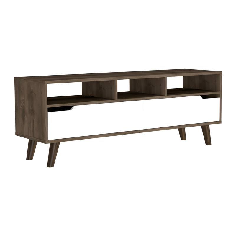Modern 54" TV Console with Open Shelves Cabinets and Cable Management Space-Saving Storage for Living Room or Office