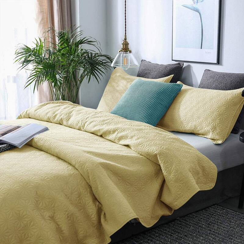 KASENTEX Quilted Coverlet Set Pre-Washed Microfiber Soft Warm Bedspread, Contemporary Star Design