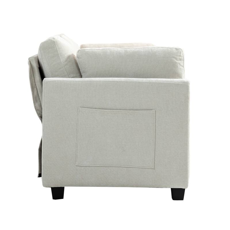 Chenille Upholstered 3 Seater Sofa, Cloud Sofa with 2 Pillows, Deep Seat Sofa with Storage Pocket for Living Room, Apartment