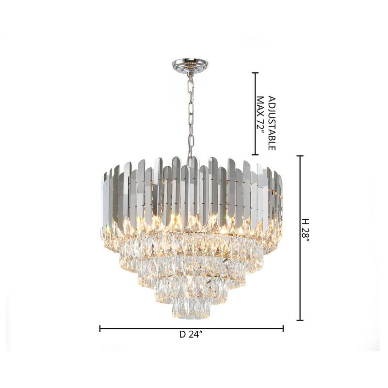 11-Light Chrome Stainless Steel Chandelier With Clear Crystals