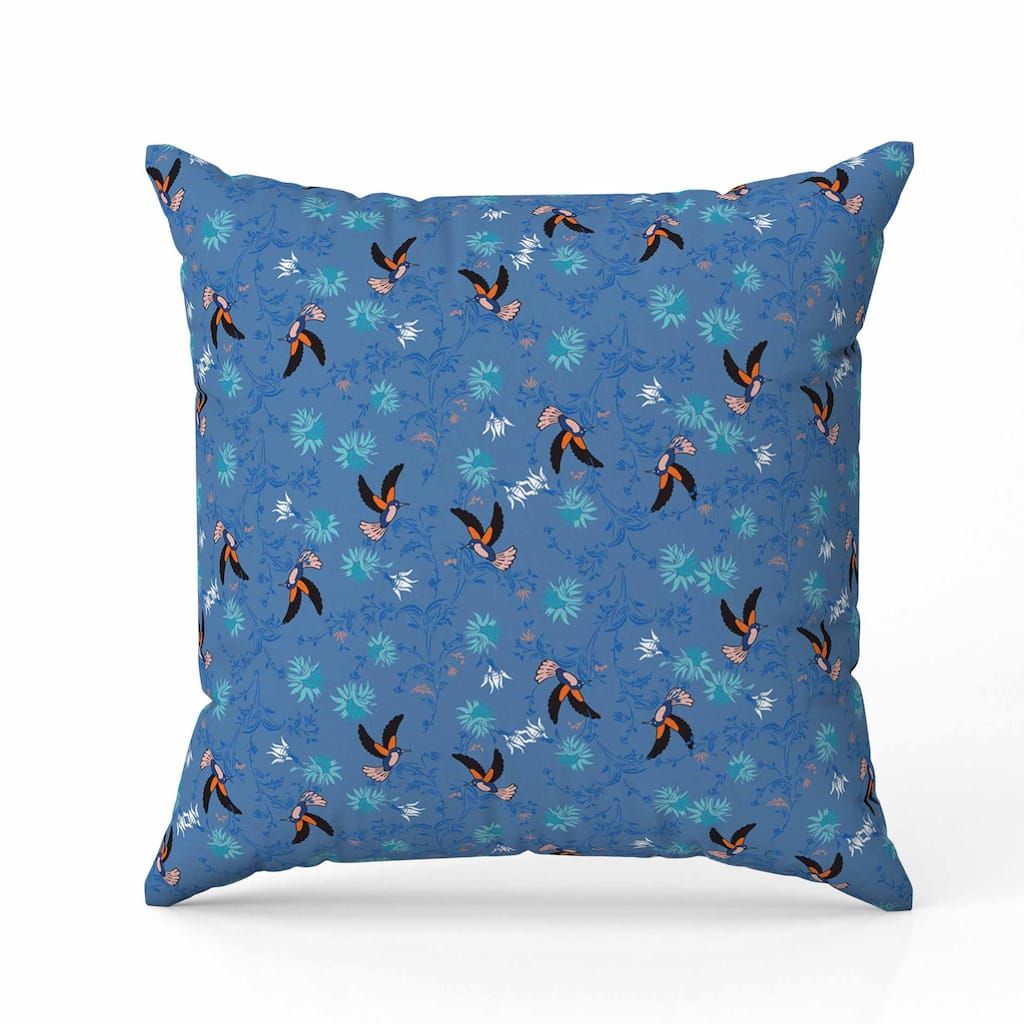 Songbird Flora Parade Indoor/Outdoor Reversible Throw Pillow Blue and Teal