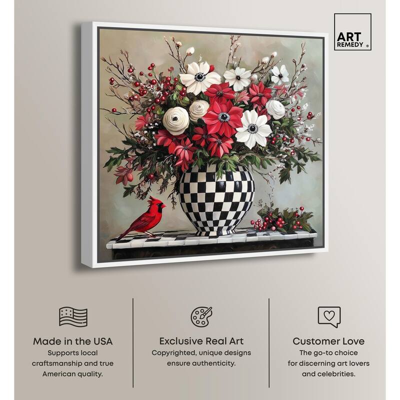 Checkerboard Vase Blooms I Canvas by Art Remedy
