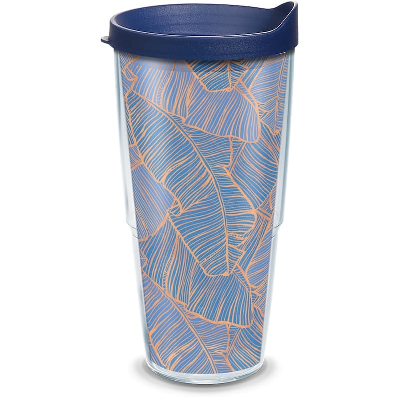 Tervis Navy Banana Palms Made in USA Double Walled Insulated Travel Tumbler, Clear - 24oz