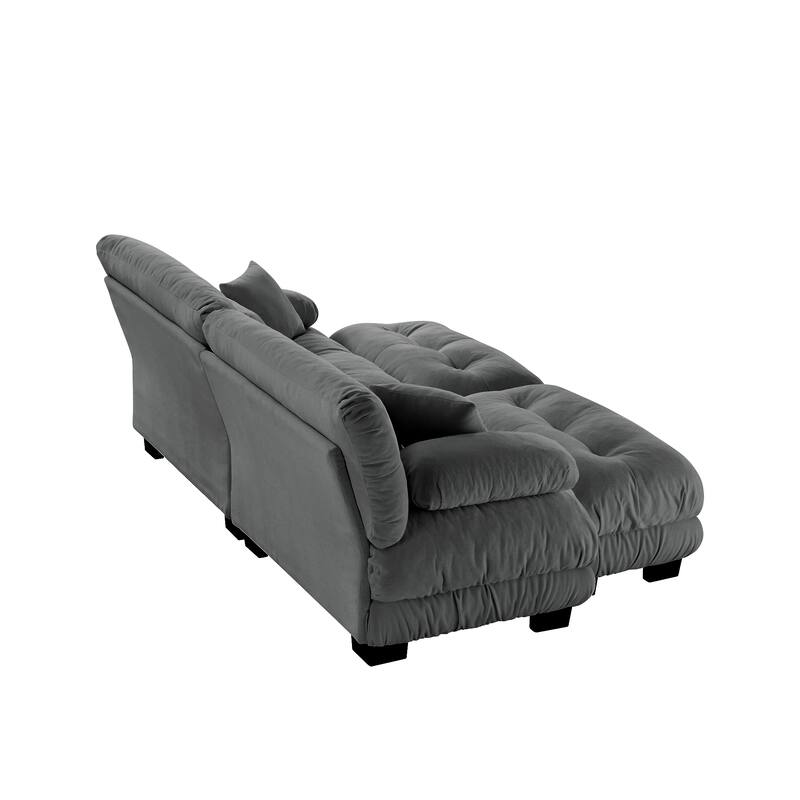 94.4" Chenille Cloud Sleeper Sofa with 2 Ottomans & Pillows