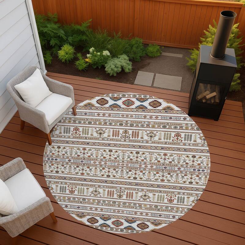 Machine Washable Indoor/ Outdoor Boho Moroccan Chantille Rug - Ivory - 8' x 8'