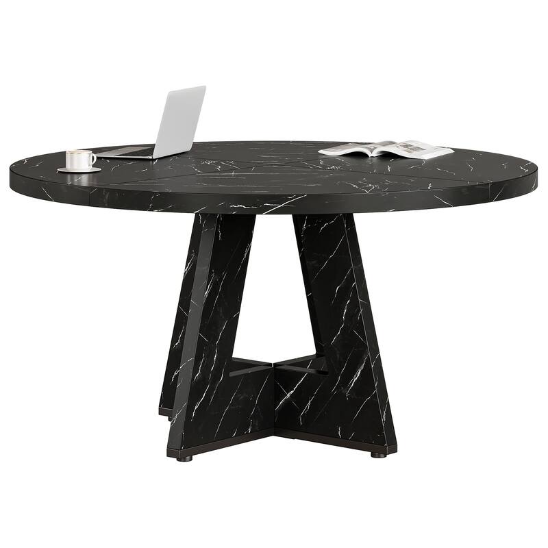 47" Round Conference Table Meeting Room Table with Thickened Top Wood Base Modern Training Desk for Conference/Seminar Room