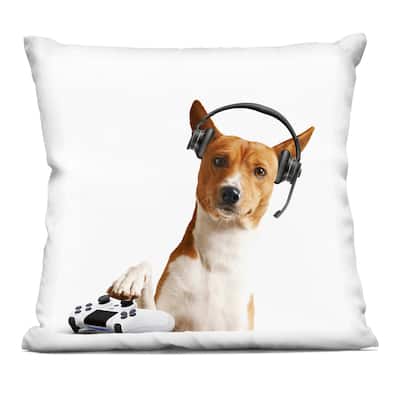 Stupell Gaming Dog with Headset Decorative Printed Throw Pillow Design by CAD Designs