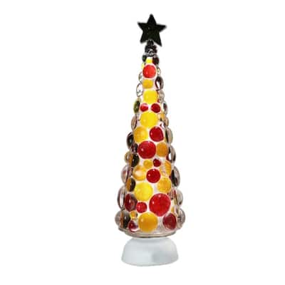 Set of 2 LED Lighted Christmas Ornament Tree Tabletop Decorations - 15" - Red and Orange