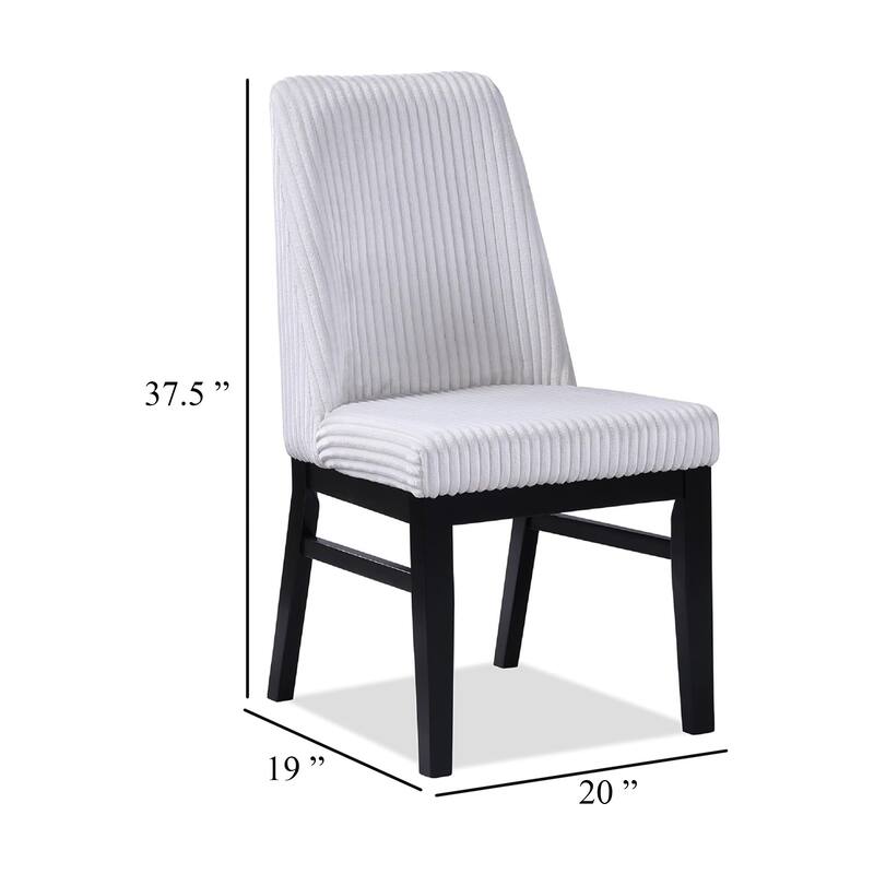 Dining Chair Set of 2, White Fabric Padded Seat, Black Wood Legs