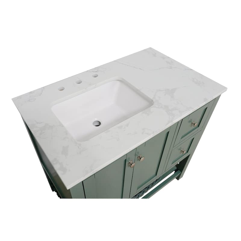 KitchenBathCollection Lakeshore 36" Bathroom Vanity with Engineered Carrara Top