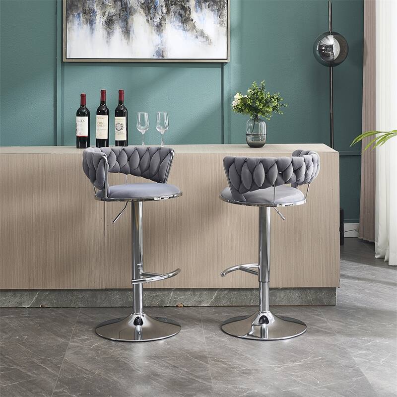 Set of 2 Bar Stools,w/Chrome Footrest & Base Swivel Height Adjustable