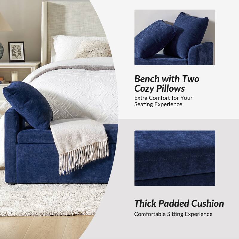 Franco Modern Upholstered Storage Bench with Two Throw Pillows and Thick Padded Cushion