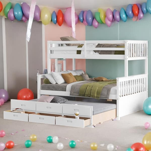 slide 2 of 19, Twin Over Full Playhouse Bunk Bed With Twin size Trundle,Separable Bunk Bed with Drawers For Bedroom White
