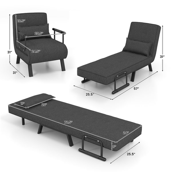 dimension image slide 0 of 2, Costway Folding 5 Position Convertible Sleeper Bed Armchair Lounge