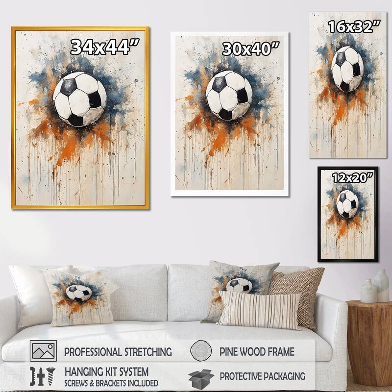 Designart "Wolrd Cup Beige Soccer Ball" Soccer Wall Decor White - Modern Entryway Framed Wall Art Print