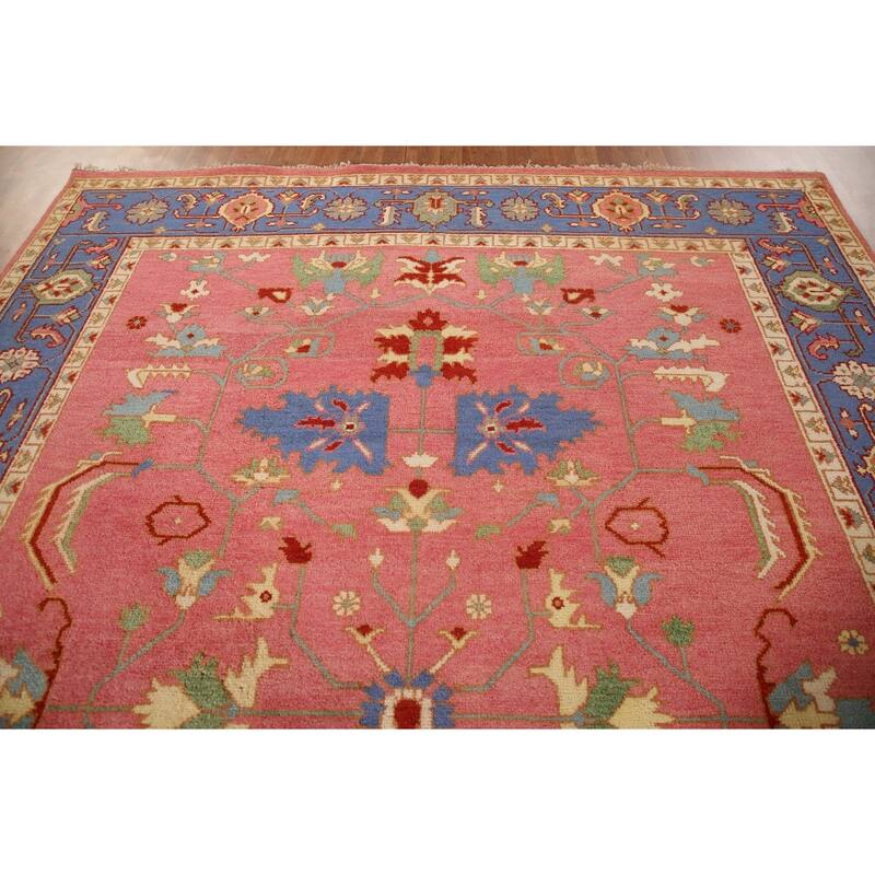 Transitional Floral Oushak Area Rug Handmade Wool Carpet - 8'11"x 11'11"