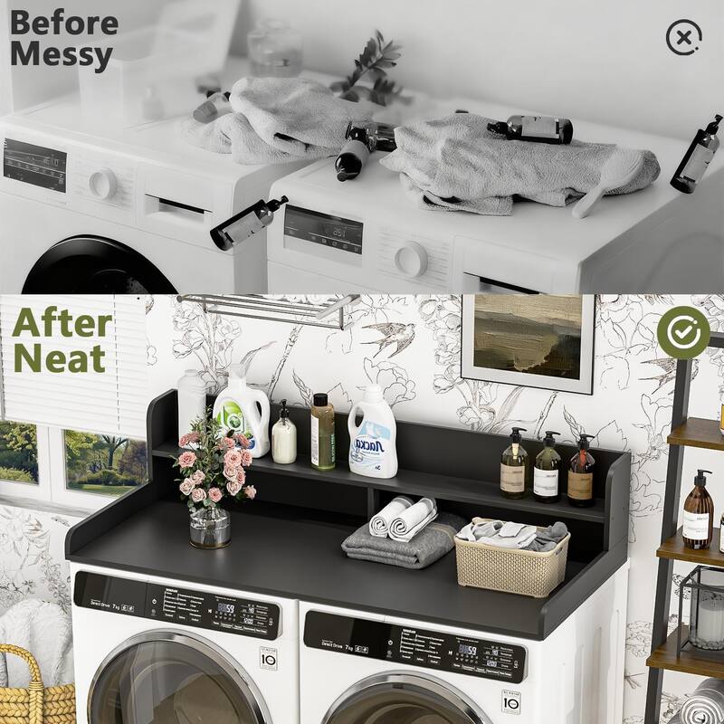 BOSSIN Laundry Pedestal Utility Table with 2-Tier Shelf, Storage Organizer for Washer and Dryer
