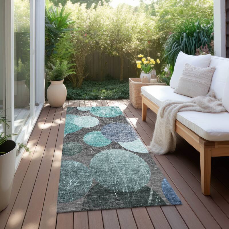 Allulo Contemporary Abstract Weather Resistant Timeless Fusion Runner Outdoor Rug