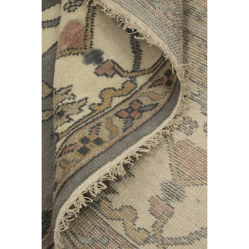 Handmade Gray Oushak Indian Area Rug Geometric Carpet - 11' 9'' X 9' 0''