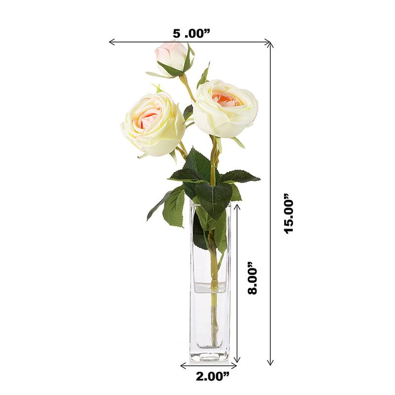Enova Home Artificial Silk Rose Flower in Clear Glass Vase Faux Rose Flower with Vase For Home Office Decoration - N/A