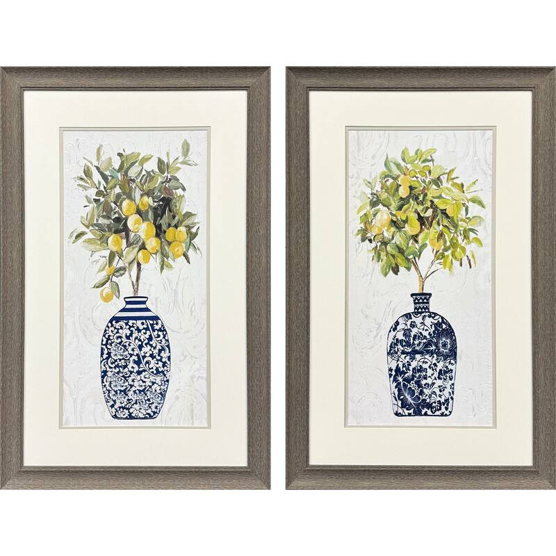 HomeRoots Set Of Two Lemon Tree Pot Brown Framed Wall Art