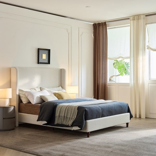 slide 2 of 22, Christopher Knight Home - Bowie Contemporary Upholstered Bed with 54" High Headboard Cream White - Queen