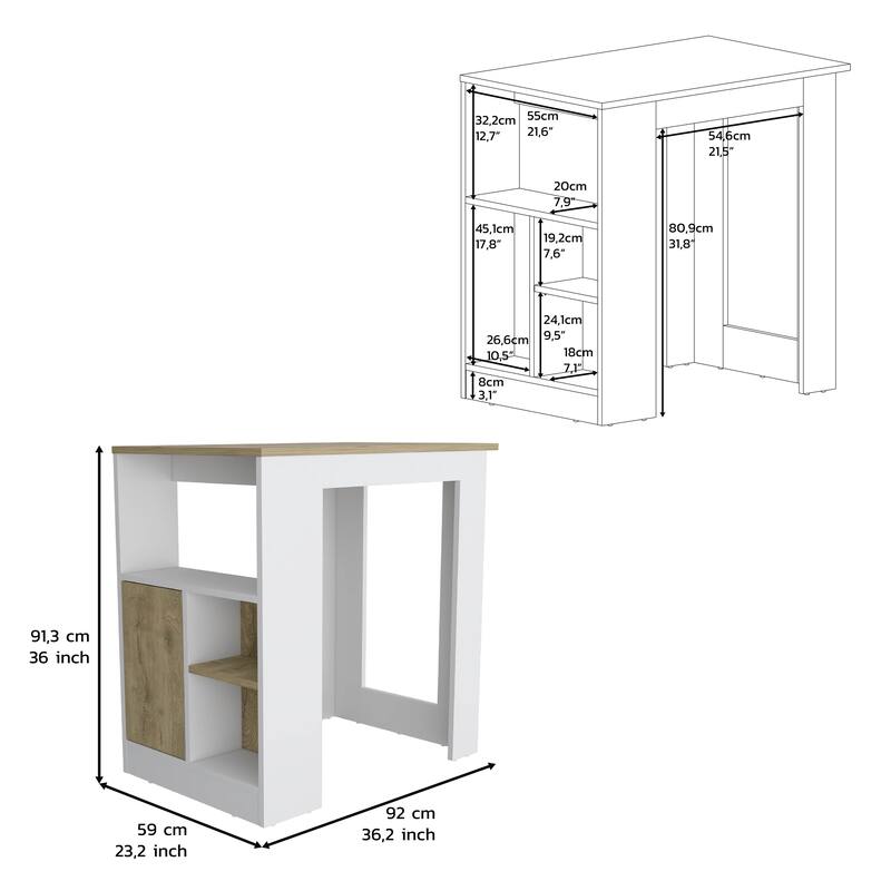 Modern Kitchen Island with Open Shelves, Push-to-Open Cabinet, Space-Saving Storage & Easy Assembly