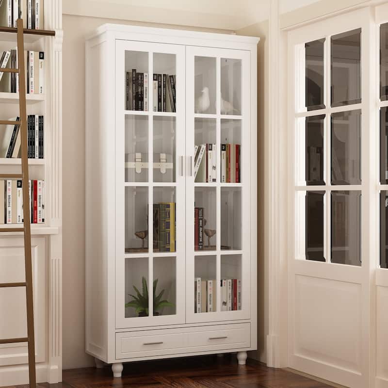 Tall Bookcase Storage Cabinet Pantry Cabinet Wooden Bookshelf Display - 36.2"X70.9" - White