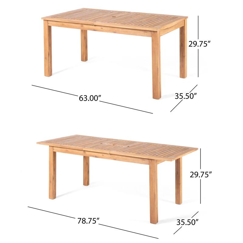 Christopher Knight Home - Hampton 7-Piece Outdoor Acacia Wood Expandable Dining Set with Umbrella Hole