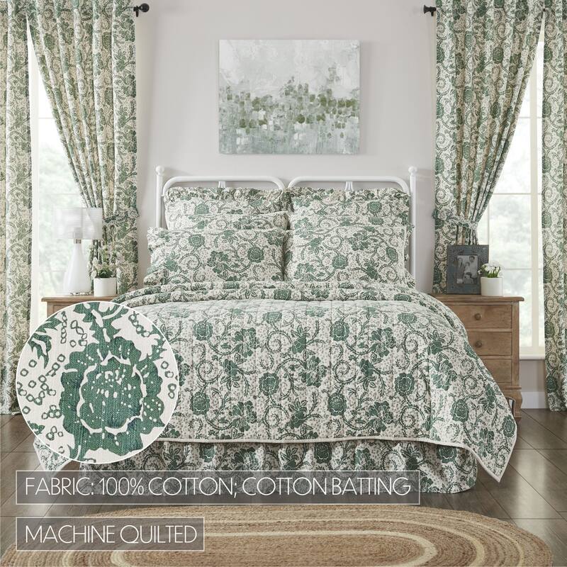 Dorset Green Floral Quilt - Queen
