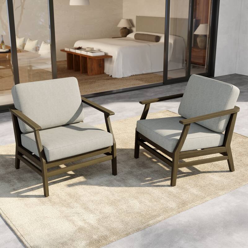 Outdoor Teak Wood Club Chairs with Cushions (Set of 2)