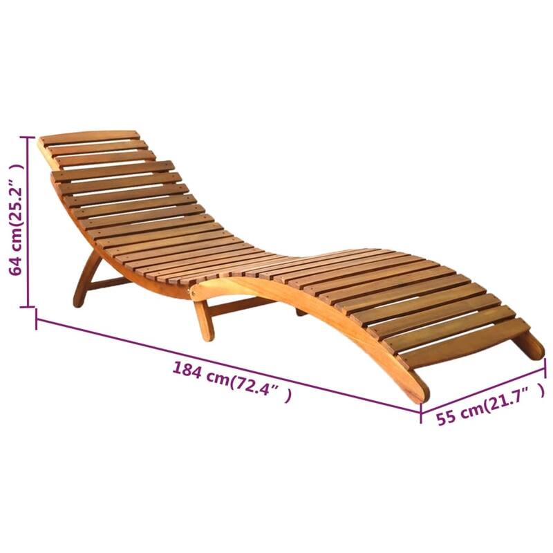 vidaXL Sun Loungers 2 pcs with Table and Cushions Solid Acacia Wood - 72.4" x 21.7" x 25.2"