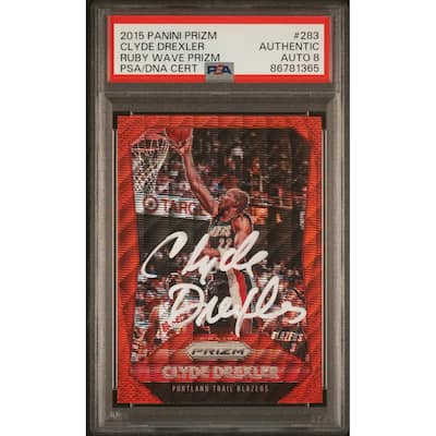 Clyde Drexler 2015 Panini Prizm Ruby Wave Red Card #283 Auto PSA 8 143/350 - 8'6" x 11'6"