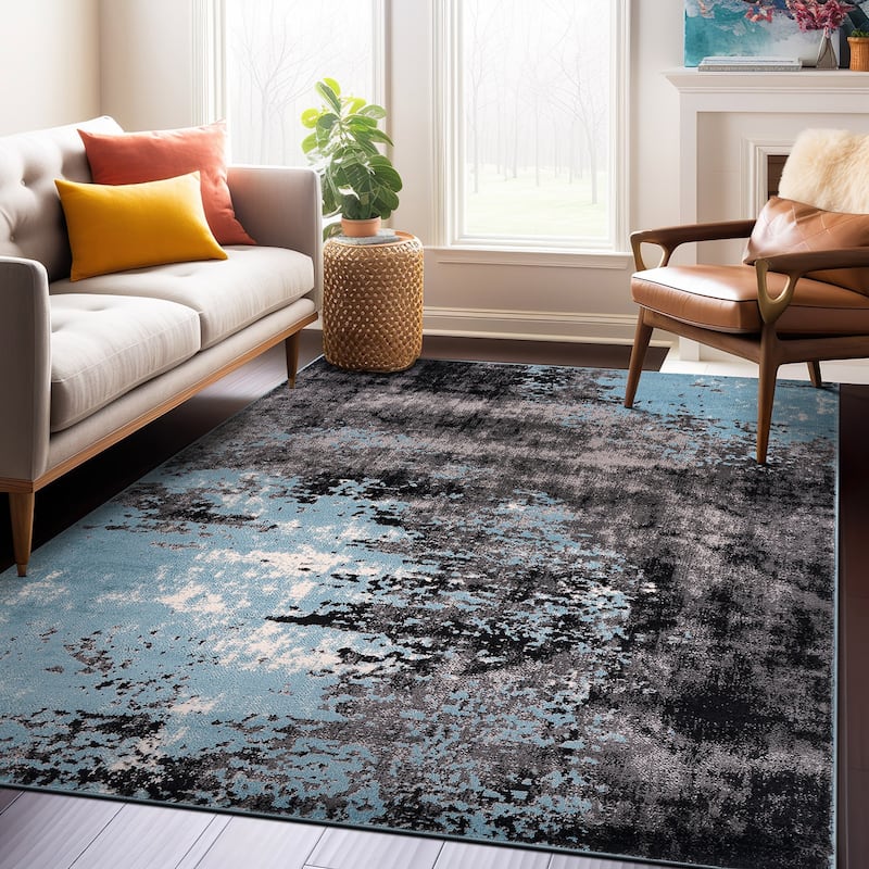 World Rug Gallery Contemporary Abstract Splash Blue Area Rug - 7' 10" x 10' - Blue - Rectangle