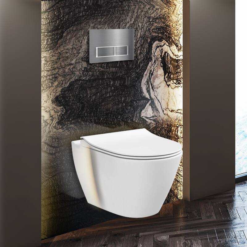 Toilet Combo Set - Toilet Bowl With Soft-Close Seat, 2"x 6" Concealed Tank And Carrier System, Push Buttons Included. - Chrome Rectangular - Push Plates (Plastic)