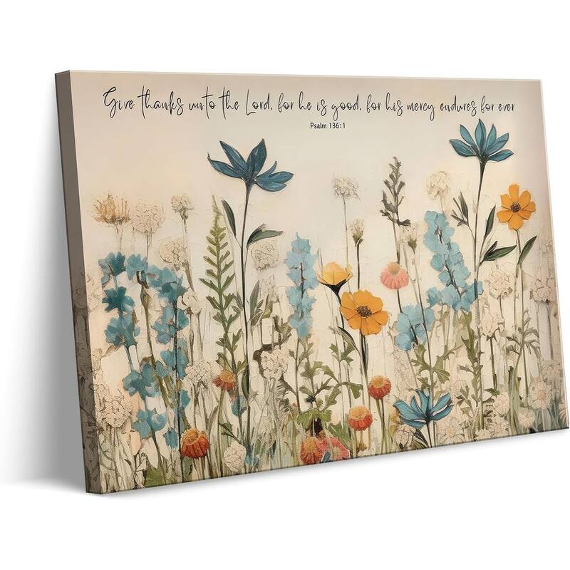Christian Floral Scripture Canvas Wall Art - 16 x 12