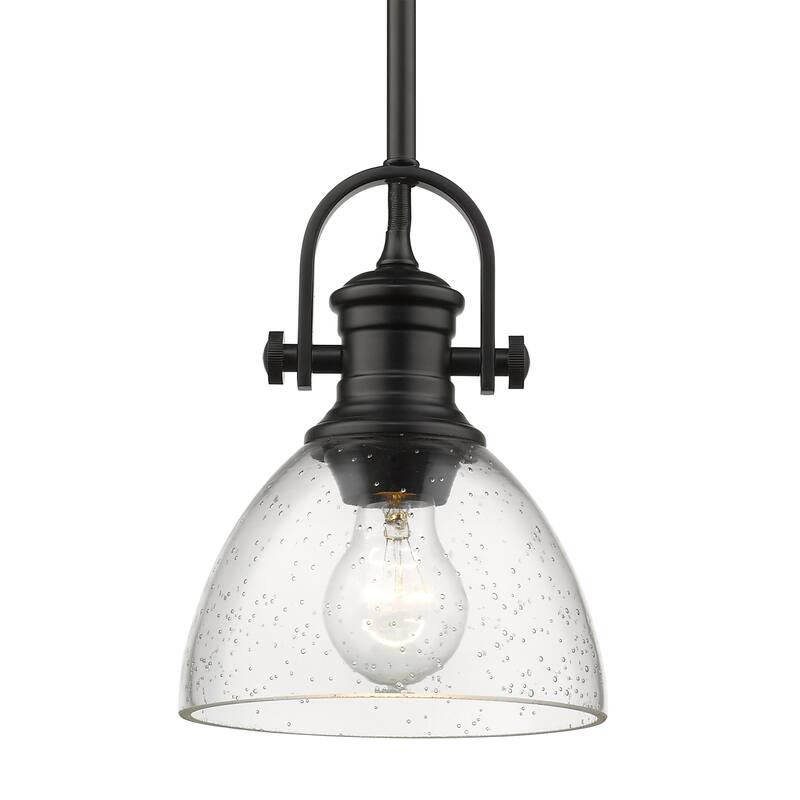 Yep by Golden Lighting Hines 1-light 7in Pendant in Matte Black and Seeded Glass