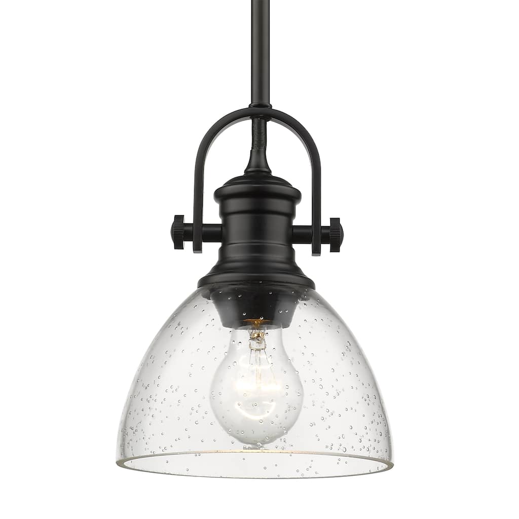 Yep by Golden Lighting Hines 1-light 7in Pendant in Matte Black and Seeded Glass