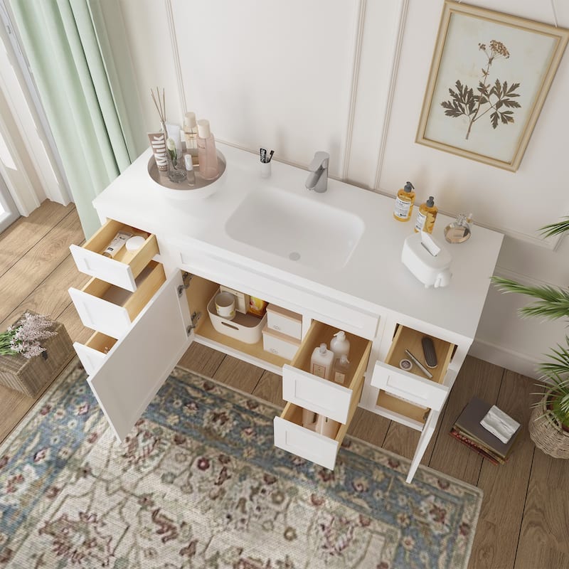 Vanity Art 60" Oak Freestanding Bathroom Vanity Cabinet without Top