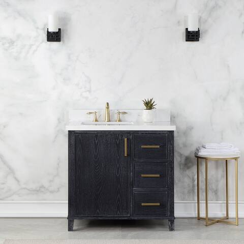 Altair Weiser Bathroom Vanity in Black Oak with White Composite Stone Countertop without Mirror
