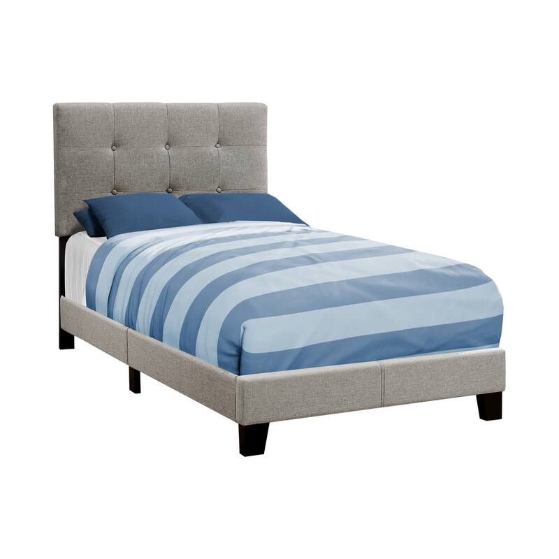 Twin Size Upholstered Platform Bed Frame in Grey Linen Look for Youth and Teen Bedrooms