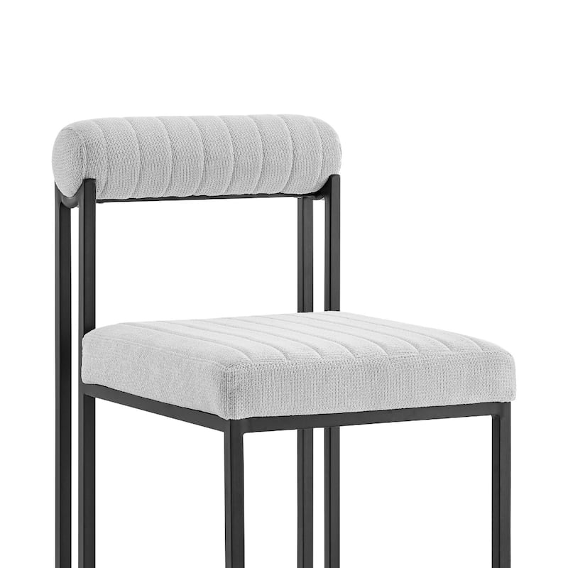 Grey Polyester Upholstered Dining Chairs with Black Metal Legs Open Back Set of 2 - 22” x 17.5” x 31” (D x W x H)