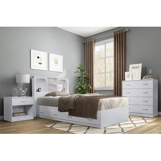 OS Home and Office Furniture Model 6000 Twin Sized White Mates Bed with Two Drawers