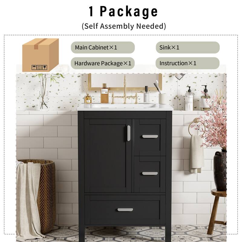 GDFStudio - Maple Modern Freestanding Bathroom Vanity with Ceramic Sink, Soft Close Door and Multi Drawer Storage