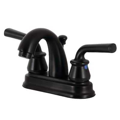 Kingston Brass Restoration Two-Handle 3-Hole Deck Mount 4" Centerset Bathroom Faucet with Plastic Pop-Up