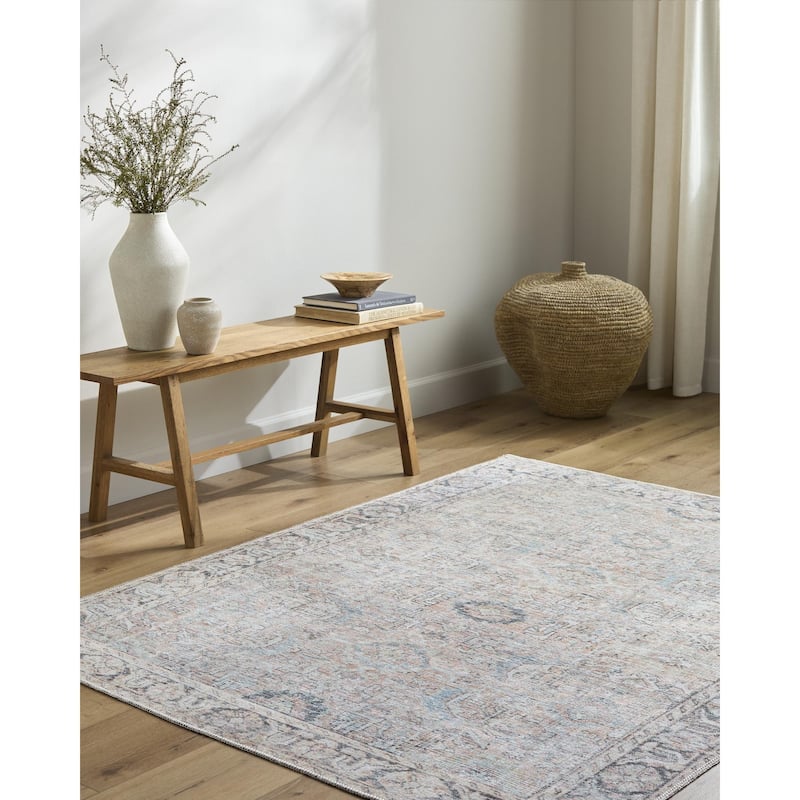 Livabliss Kemer Traditional Medallion Indoor/Outdoor Area Rug - 2'7" x 10' - Cream/Seafoam