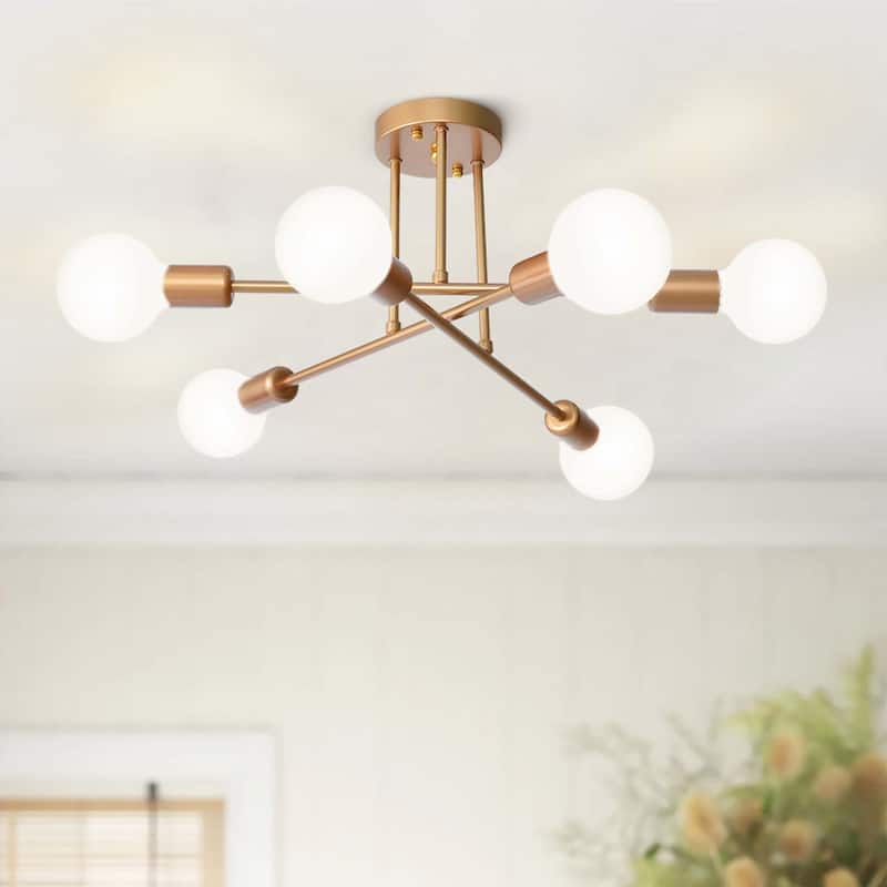 6 - Light Modern Metal 23.62'' Sputnik Semi-Flush Mount Ceiling Light - Champagne Gold