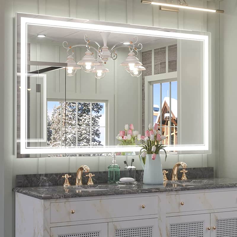 KEONJINN LED Bathroom Vanity Mirror, Wall Mounted Anti-Fog Dimmable Mirror - 60x36